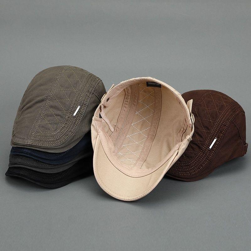 Men's Cotton Vintage Beret Adjustable Gatsby Ivy Irish Newsboy Cap Taxi Driver Cap Solid Color Casual Flat Duckbill Cap