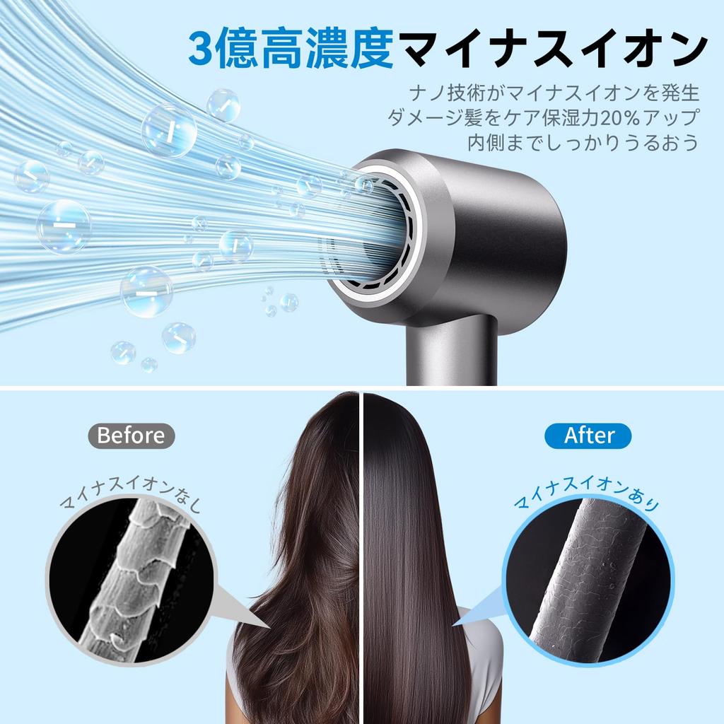 1300W Hair Fast 4 Temperature Negative Low Overheat Hair Hot and Cold Magnetic Nozzle High-Power Dryer, Drying, Settings, High-Concentration Ions,