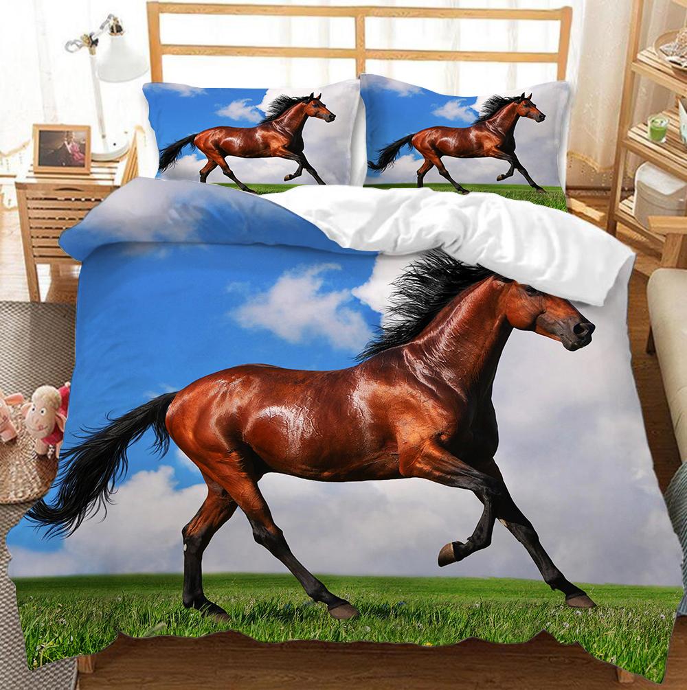 3D Animal Printed Duvet Cover Set Domineering Galloping Horse Bedding Set Soft 2/3pcs microfiber Quilt Covers with Pillowcase