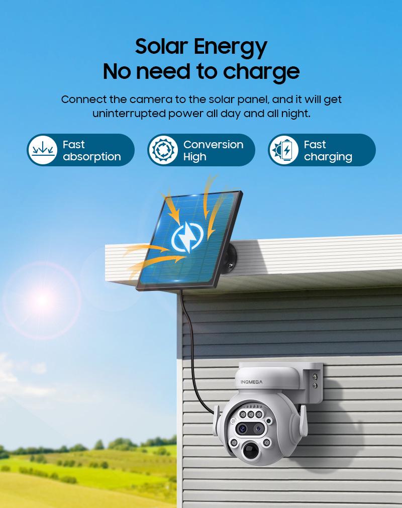 Solar-Powered 6MP HD Camera, 12x Zoom, PTZ, Full-Color Night Vision for Outdoor Monitoring.