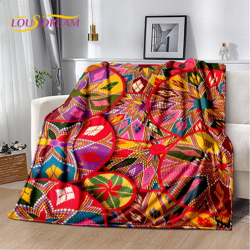 Cestas de Arte Tejido de Flores Coloridas 3D Etiopía, Manta Suave de Felpa Mandala, Manta de Franela para Sala de Estar, Dormitorio, Cama, Sofá