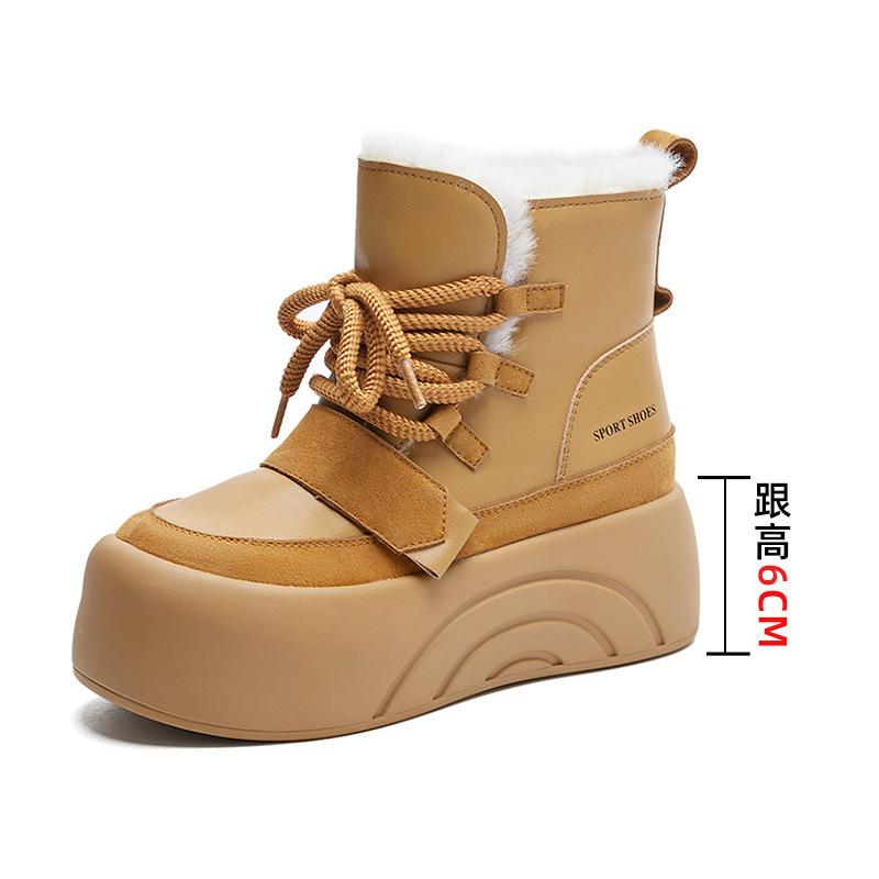 

2025 new autumn and winter leather women s shoes platform inner height increase snow boots women s versatile velvet warm boots women 34
