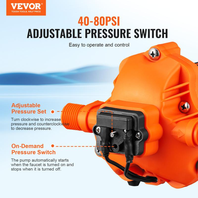 SucceBuy RV Water Pressure Diaphragm Pump 3.3GPM / 3.5GPM / 5.5GPM Adjustable Priming Sprayer Pump for Camper Marine Boat Lawn