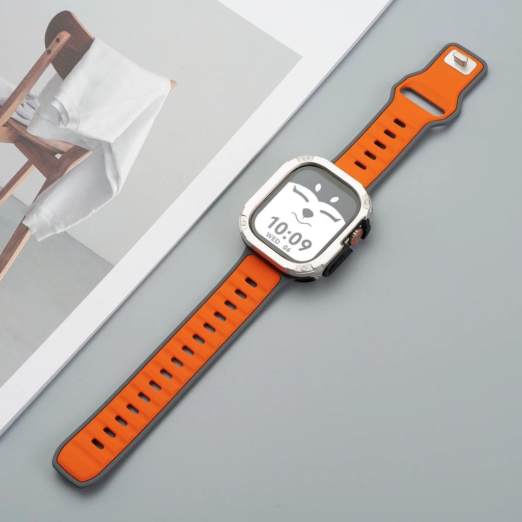 Strap+Case for Apple Watch 49mm 44 45 46MM TPU+PC Protector Bumper Silicone Band for Iwatch Series 10 9 8 7 6 5 4 Se Ultra 1 2