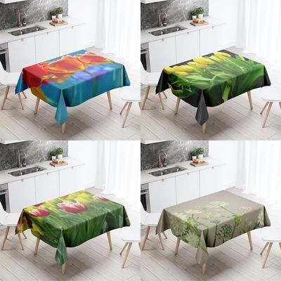 Tulip Tablecloth Floral  Stain Resistant Waterproof Rectangular Kitchen Dining Table Home Decor