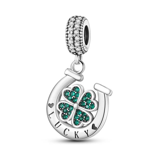 Fit Bracelet Inlaid Zircon Beads Charms 925 Silver Heart -Shape Colorful Dangle Pendants Bangle Jewelry