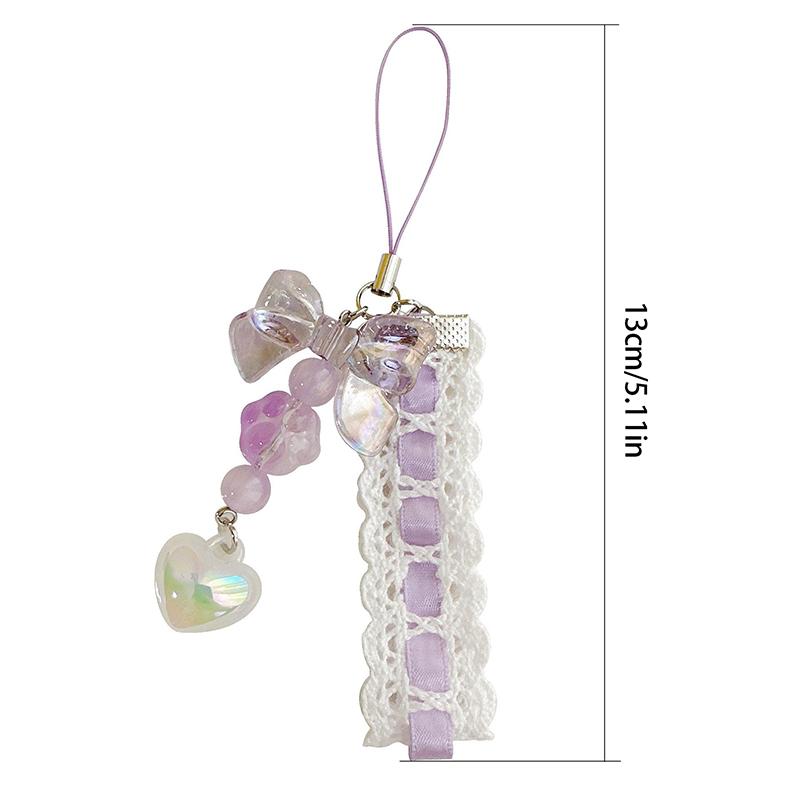 Kattklo Båge Söt Hänge Nyckelring Telefonkedja Spetsband Pärldekoration Tillbehör Gåvor Väskhänge