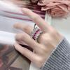 Anello con Fondo in Rame Placcato Oro Corindone Rosso Simulato Stile Retrò Gonna Pieghettata Anello con File di Diamanti