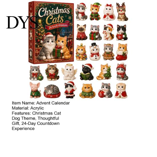 Katzenförmige Acryl-Baumschmuckstücke Weihnachten Dackel Adventskalender 24-Tage Countdown-Schmuckstück für Familienspaß Aktivität Dekoration Niedliche Katze/Dackel