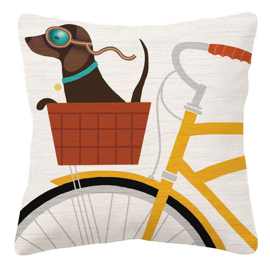 Beach Bums Dog Pug Dachshund Bicycle Truck Bus Life Decorative Cushion Cover Pillow Case