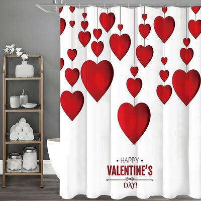 Valentinstag Liebe Duschvorhang, Badezimmer Dekorativer Duschvorhang, Wasserdichter Duschvorhang mit Haken