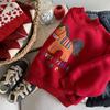 Children's New Year Hoodie: Red Fleece-Lined Cartoon Toddler Top