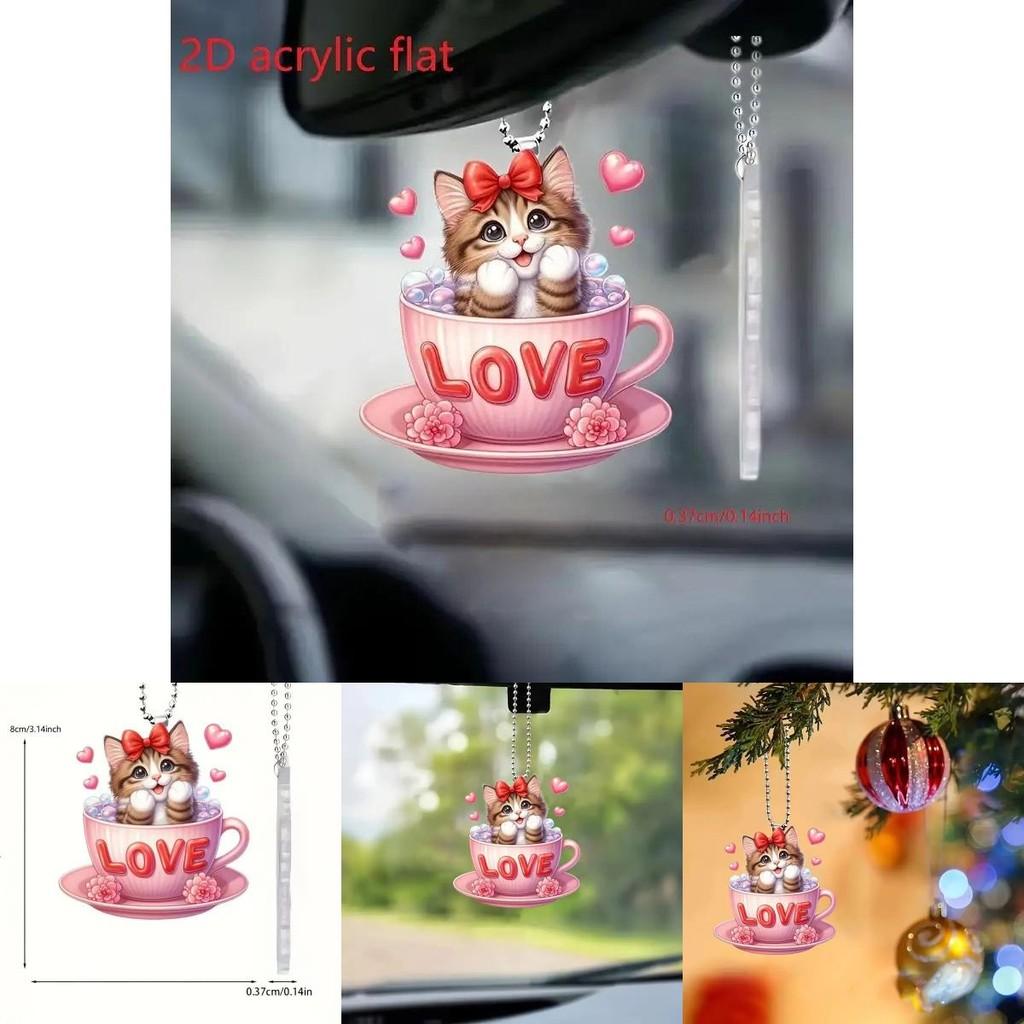 Adorable Cartoon Cat Acrylic Hanging Charm For Car Interior Decoration