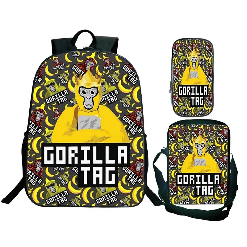 Spiel Gorilla Tag Druck Rucksack mit Umhängetasche Federmäppchen Jungen Lustiger Cartoon Schultasche Wasserdicht Kinder Schulrucksack 3er Set