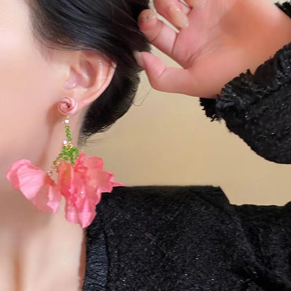 Sweet Beach Earrings Glass Crystal Petals Stud Earrings Romantic Flower Dangle Earrings  Vacation