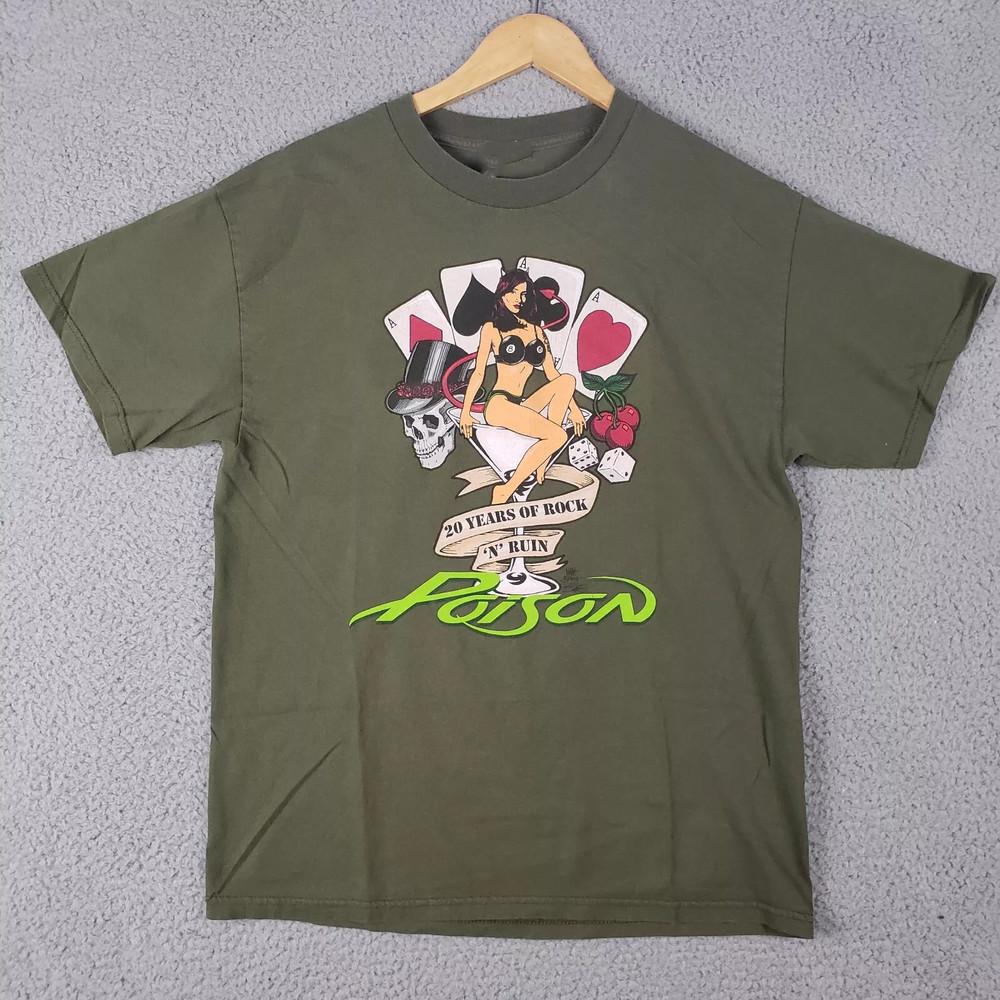 Poison Rock Band 20 Years Of Rock 1 Sided Army Green T Shirt Full Size S-5XL Unisex T-Shirt M