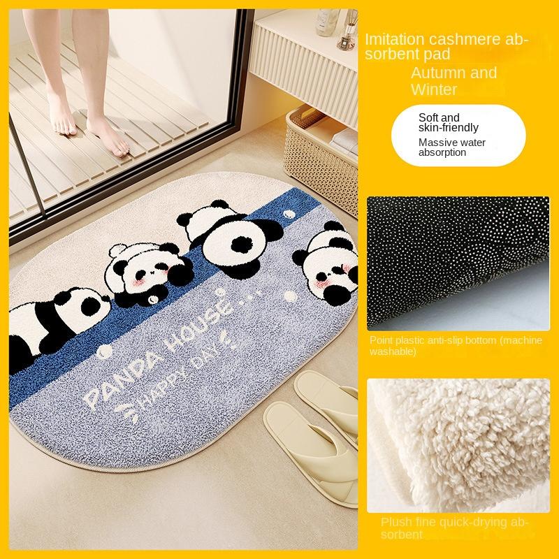 VIKAMA Cartoon Panda Badezimmertür Teppich Saugfähige Rutschfeste Matte Schlafzimmer Imitation Kaschmir Teppich Heimdekoration