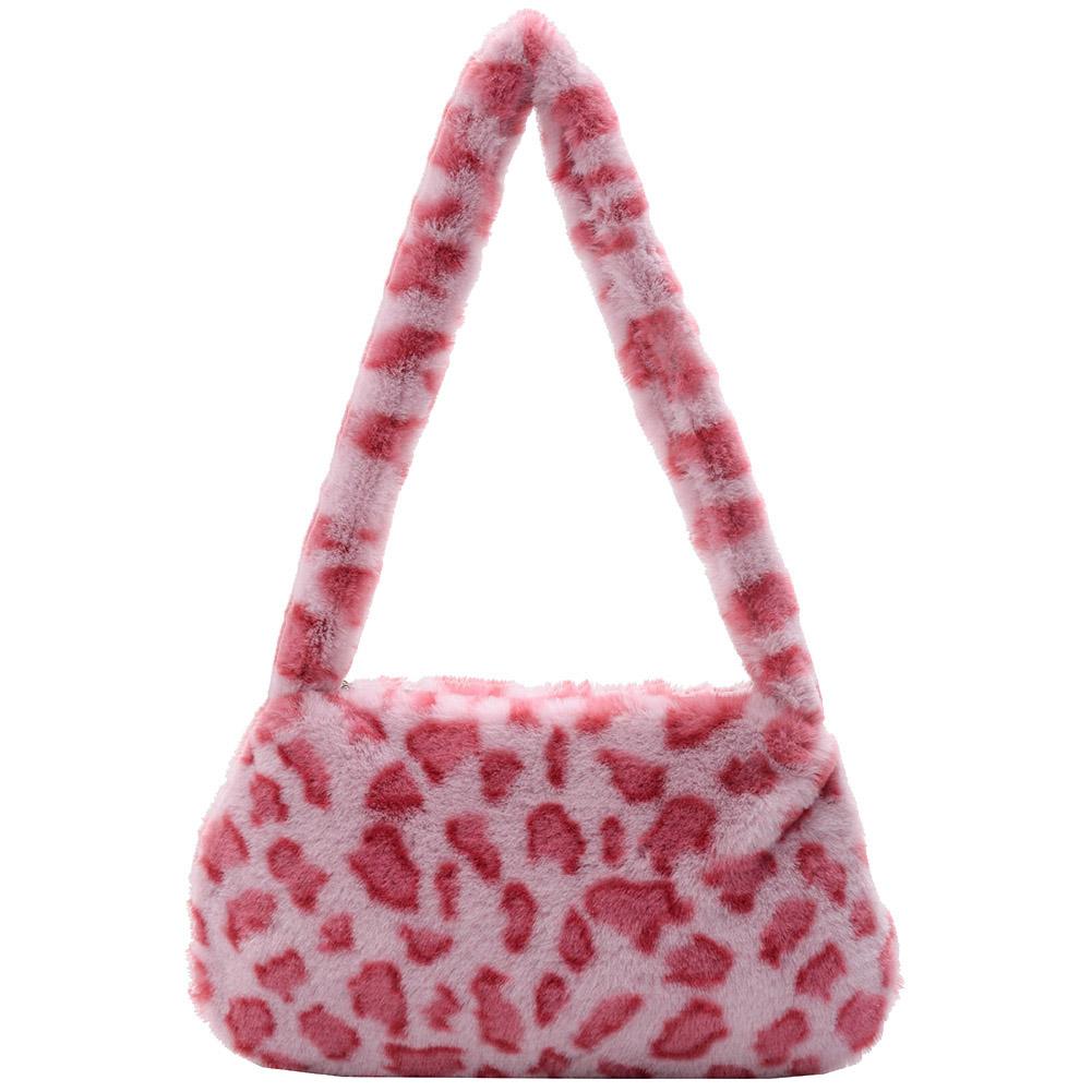 Retro Animal Pattern Underarm Bag Women Mini Plush Shoulder Handbags Purse