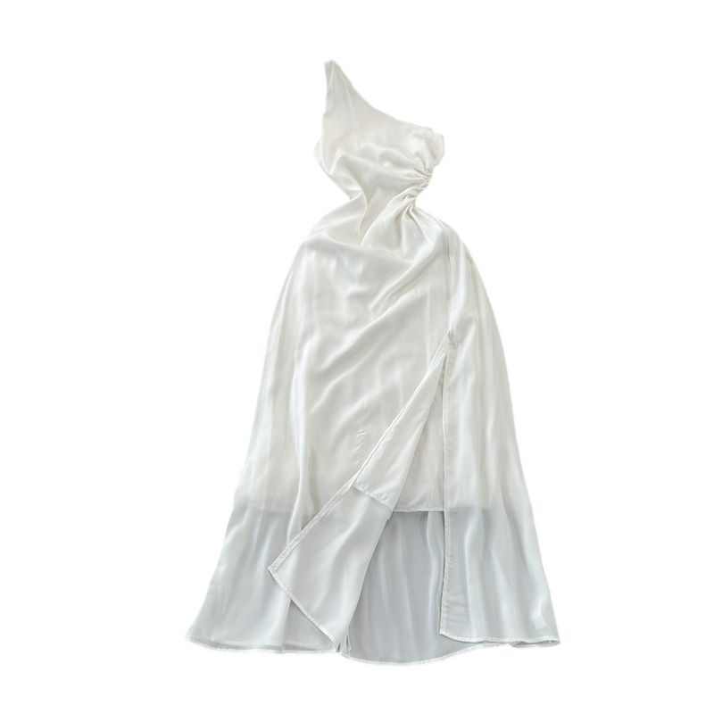 Off-the-Shoulder Photography Beach Dress Fashion Diagonal Collar A- line Travel