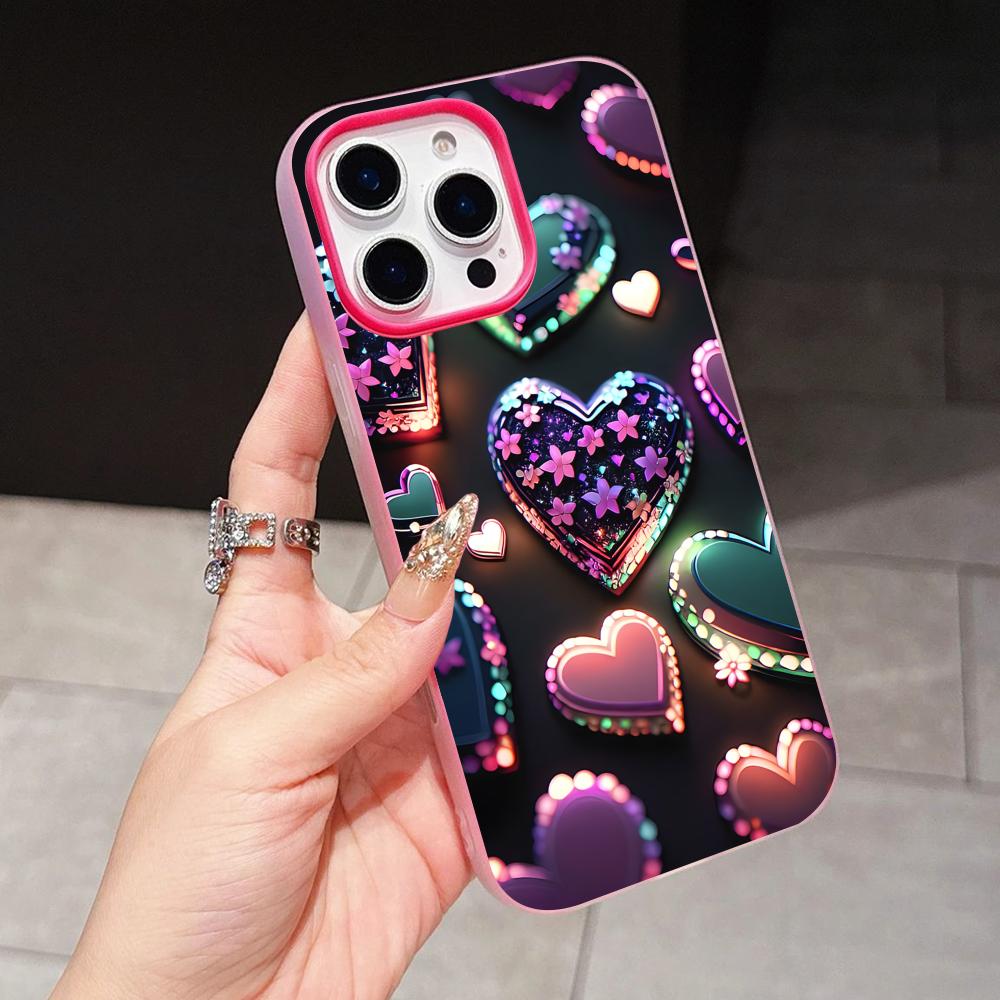Y2K Glowing Hearts Jelly Double Layer Rose Red Mobile Phone Case for iPhone 17 16 15 14 13 12 11 Air Pro Max Plus Protective