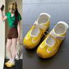 2025 Summer New Soft Leather Flat Bottom Hollow Strap Velcro Retro Versatile Mary Jane Shoes Ballet Shoes Women