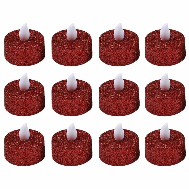 12 stk LED Telys Batteridrevet Telys Glitter Flammeløst Lys Bryllupslys til Jul Bursdagsfest Hjem