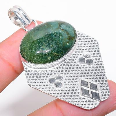 Indischer Moosachat Edelstein 925 Sterling Silber Schmuck Anhänger 2,44" y4B19