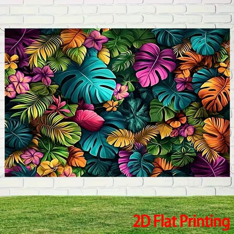 2D Vibrant Monstera & Hibiscus Backdrop for Summer Parties, Luaus and Cheerful Content