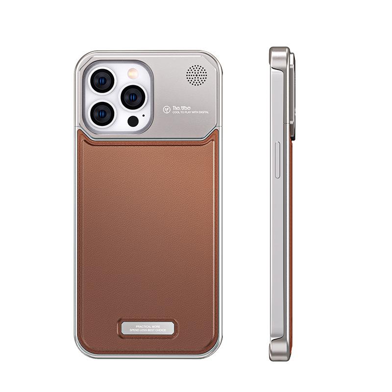 Applicabile a iPhone15promax custodia per cellulare in pelle con motivo in metallo per aromaterapia Apple 14 custodia in lega di alluminio senza bordi 13