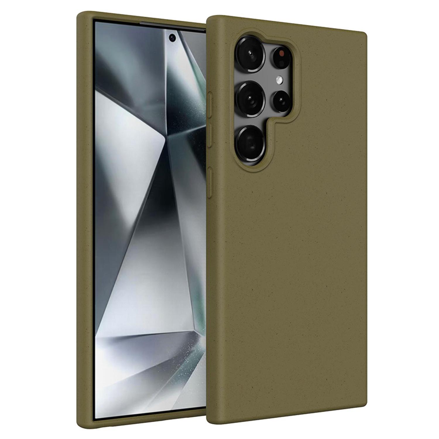 

For Samsung Galaxy S25 Ultra Case Biodegradable Wheat Straw+TPU Matte Phone Cover Blackish Green