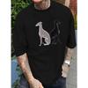 Greyhound Zwart-Wit Dubbel Hond Creatief Patroon Print Heren Korte Mouw, Huisdierenliefhebber Trendy Veelzijdig Casual T-shirt