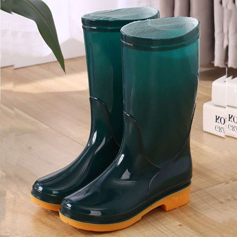 High rain boots rain shoes waterproof shoes glue shoe cover shoes women's fashion medium tube velvet cotton warm adult non-slip kitchen summer