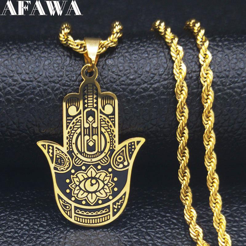 2026 Fashion Hamsa Hand Stainless Steel Chain Necklace for Men Gold Color Necklaces Pendants Jewerly colgante hombre N932S02