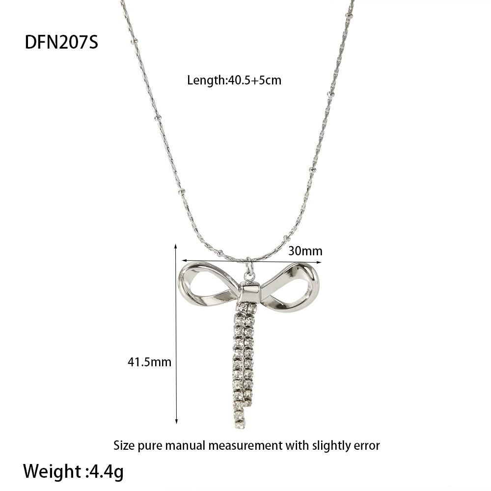 European and American Ins Light Luxury Diamond-encrusted Bow Pendant Necklace Women's Plated 18k Gold Stainless Steel Waterproof Design Clavicle Chain