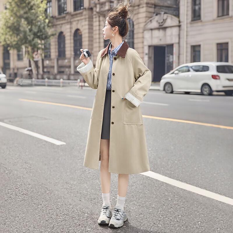 Women's Retro Color Block Trench Coat