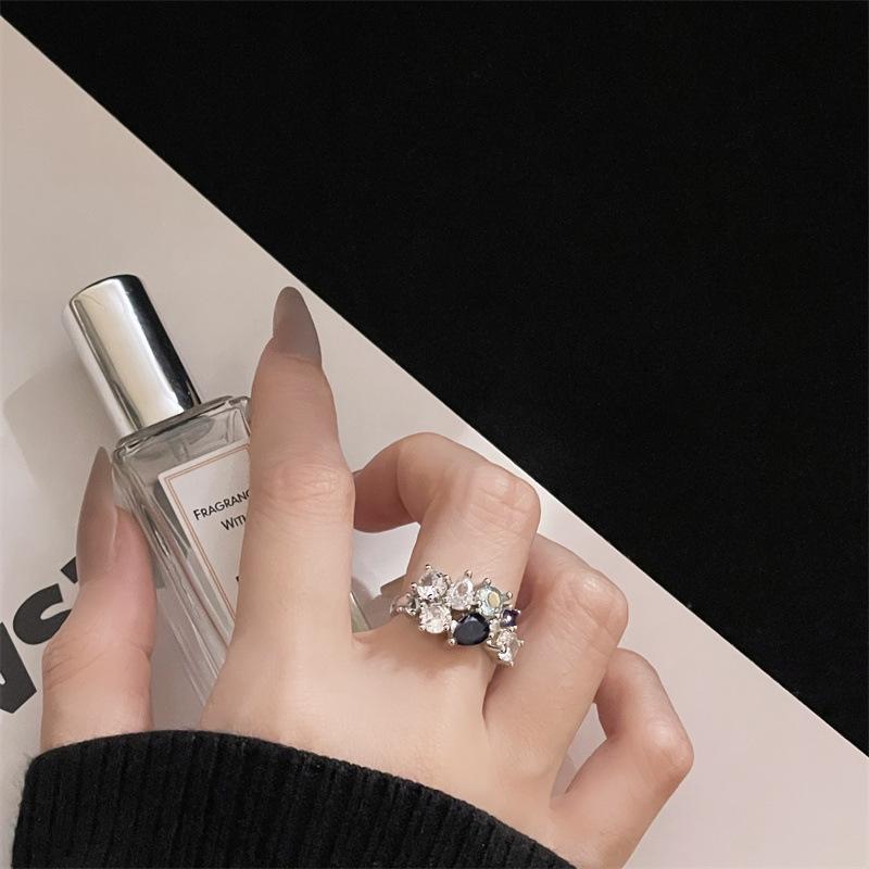 Aquamarine Series Open Ring Inlaid With Zircon Color Treasure Exquisite Light Luxury Cold Wind Temperament Ring Woman