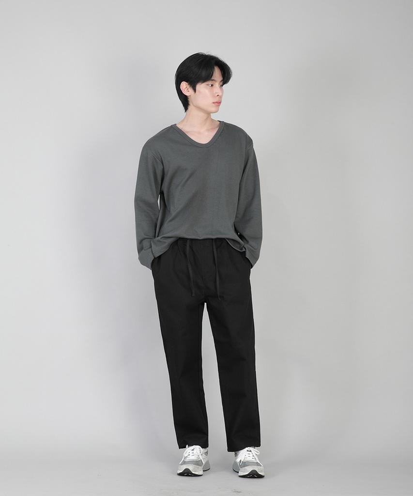 Seinteukeulu Plain Tapered Cotton Pants Rtp-380 Black