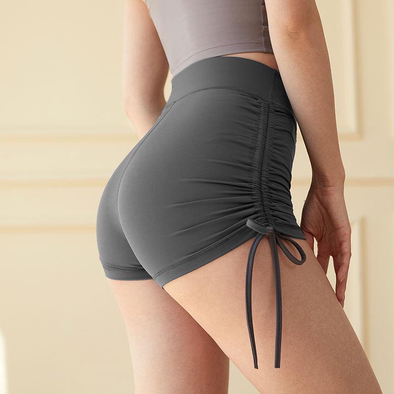 Women's Nude Feel Drawstring Yoga Shorts - Butt-Lifting, Seamless, Three-Point Fit for Running & Fitness