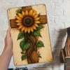 Vintage Sunflower Cross Metal Sign, 8x12 Inch.
