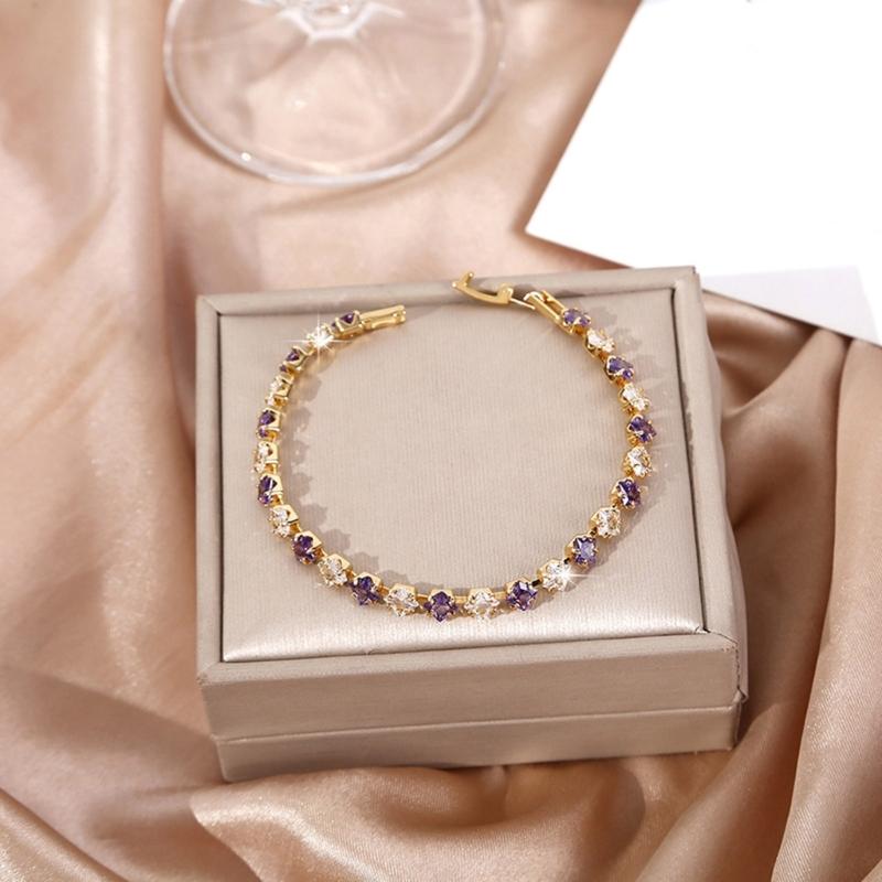 Geometric Pattern Cubic Zirconia Tennis Bracelet Gold Plated Copper Chain Wristband Wrist Accessory For Women Men