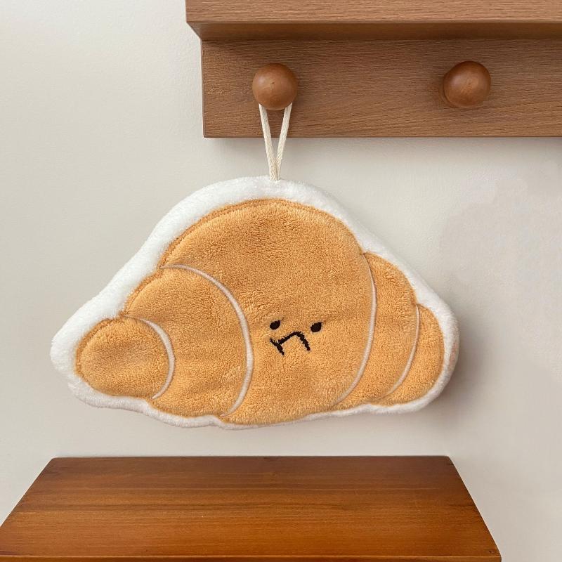 

Kawaii Bread Hand Towel Thick Absorbent Coral Fleece Hanging Towel For Kitchebn Bathroom Handkerchief Cleaning Cloth Hand Wipe