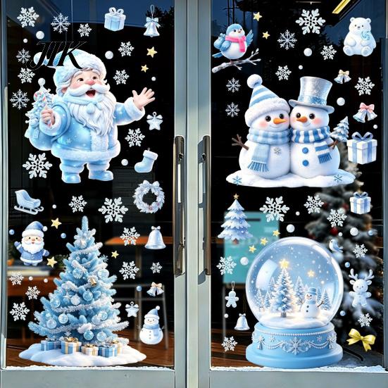 Removable PVC Window Film Christmas Snowflakes Santa Static Sticker, Waterproof Decorative Stickers for Glass Decal, Cling Holiday Party And