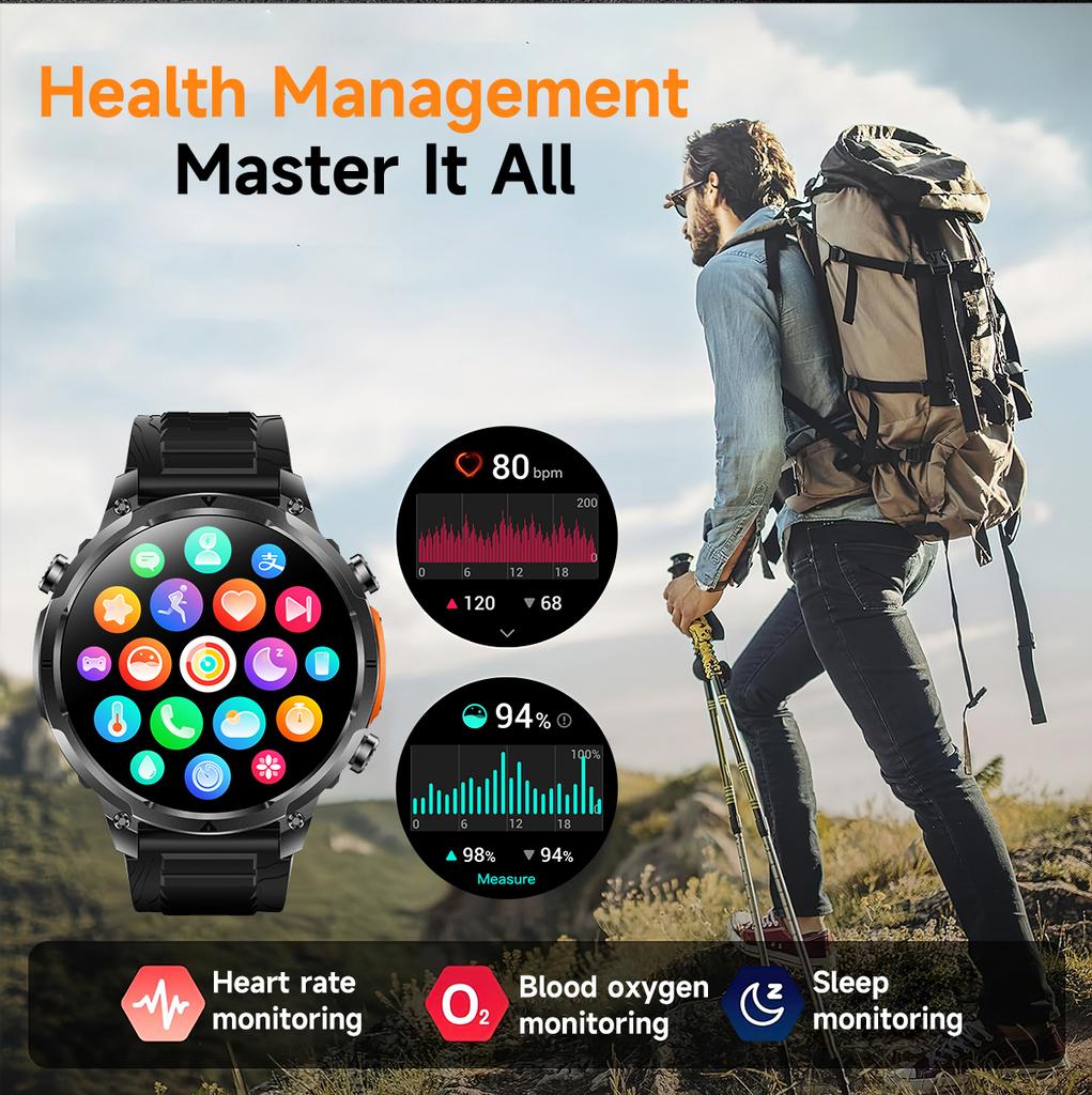 SACOSDING Smart Watch Men Outdoor Sports GPS Positioning Flashlight Altitude Air Pressure BT Calling Health Monitoring Smartwatch