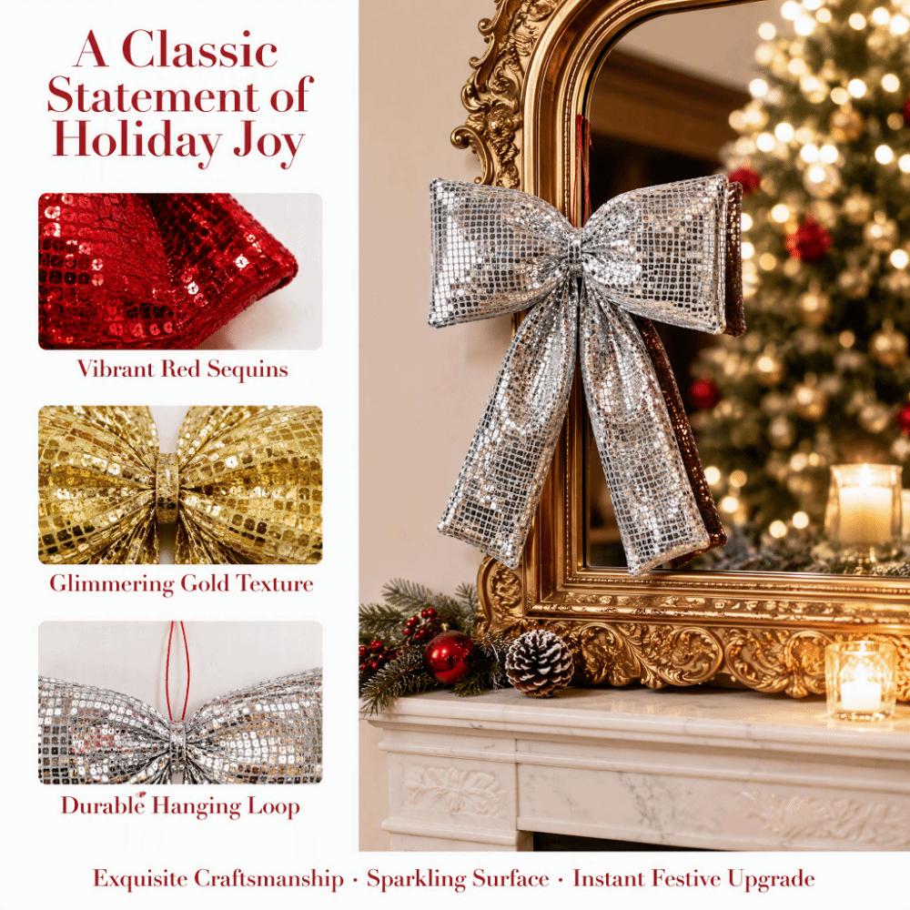 Sequin Decor Tree Ornament Shiny Surface Bow Pendant Easy Hang Christmas Bow Festive Display