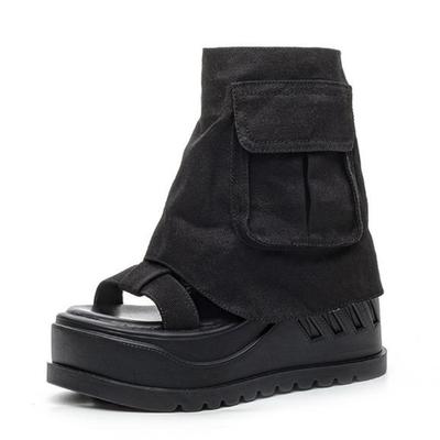 Fashion 10CM Fashion Canvas Spring Summer Platform Wedge Flats Sandal Women Autumn British Motorcycle Fashion ZIP Ankle Boots Shoes