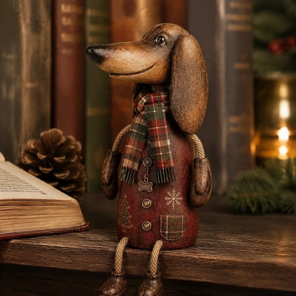 Rustic Farmhouse Dachshund Figurine Cartoon Christmas Dog Decoration Home Decor Ornament Home