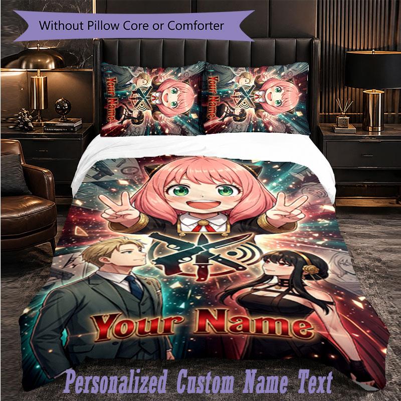 Personalized 3Pcs Bedding SetSpy × Family Custom Text Duvet Cover Pillowcase Set Bedroom Gift