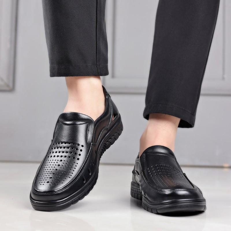 Summer New Men's Hollowed Out Sandals Leather Shoes Breathable Casual Shoes Cover Feet Loafers D282