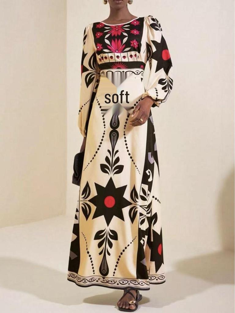 Cross2025 Bohemian Long Sleeve European Holiday Dress