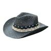 Pearl webbing sequined straw hat women's spring and summer outdoor travel sun protection sunshade mountaineering western cowboy hat